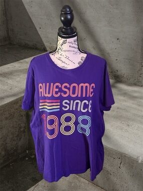 Port and Company Purple Tee with Multicolor Retro 'Awesome Since 1988' Graphic